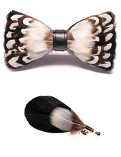 RBOCOTT Handmade Feather Pre-tied Bow tie and Brooch Sets for Men 31 