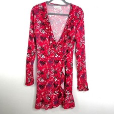 Urban Outfitters Red Floral Long Sleeve Ruffle Wrap Dress Women's Size Large
