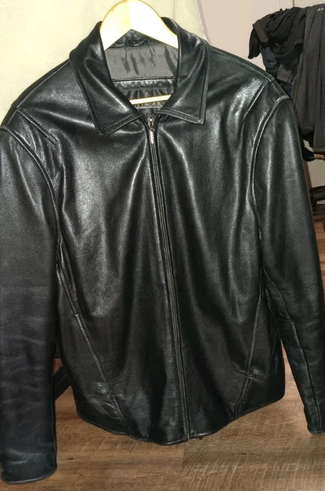 Armani Collezione Chaqueta Abrigo Cuero Negro Ropa de Calle-Hombres M Foto 3 de 4
