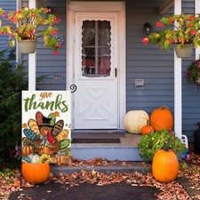 Fall Garden Flags 12X18 Inch Double Sided, Give Thanks Thanksgiving Turkey with