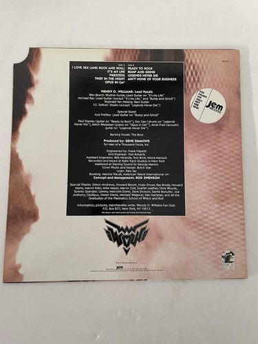 Wendy O Williams - W.O.W. 1984 Vinyl LP Promo copy EX Hard Rock - Foto 5 di 10