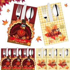 36 Pieces Thanksgiving Utensil Cutlery Holders Orange, Red, Brown