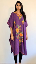 Purple Embroidered Kaftan Dress  Floral Kashmiri Style  Loose Fit Tunic