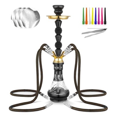 Hookah Set 4 Hose 21'' Shisha with Everything - Glass A-BlackGold