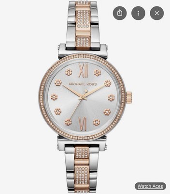 Michael Kors Sofie Stainless Steel/Rose Gold Case Women's Watch, Silver Dial 