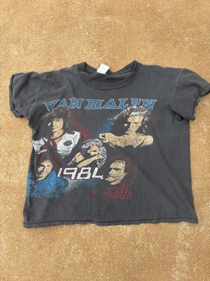 Vintage 80s Rare Van Halen Bootleg 1984 Concert Factory Cropped T-Shirt - Small