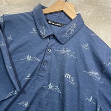 Travis Mathew Polo Shirt Mens Large Blue Fun Games Pima Cotton Golf
