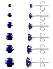 6 Pairs Stud Earrings Set, Hypoallergenic Cubic Zirconia 316L A-013-Blue