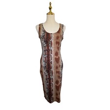 Love J Dress Womens M Brown Snake Animal Print Bodycon Sleeveless Midi Sexy New