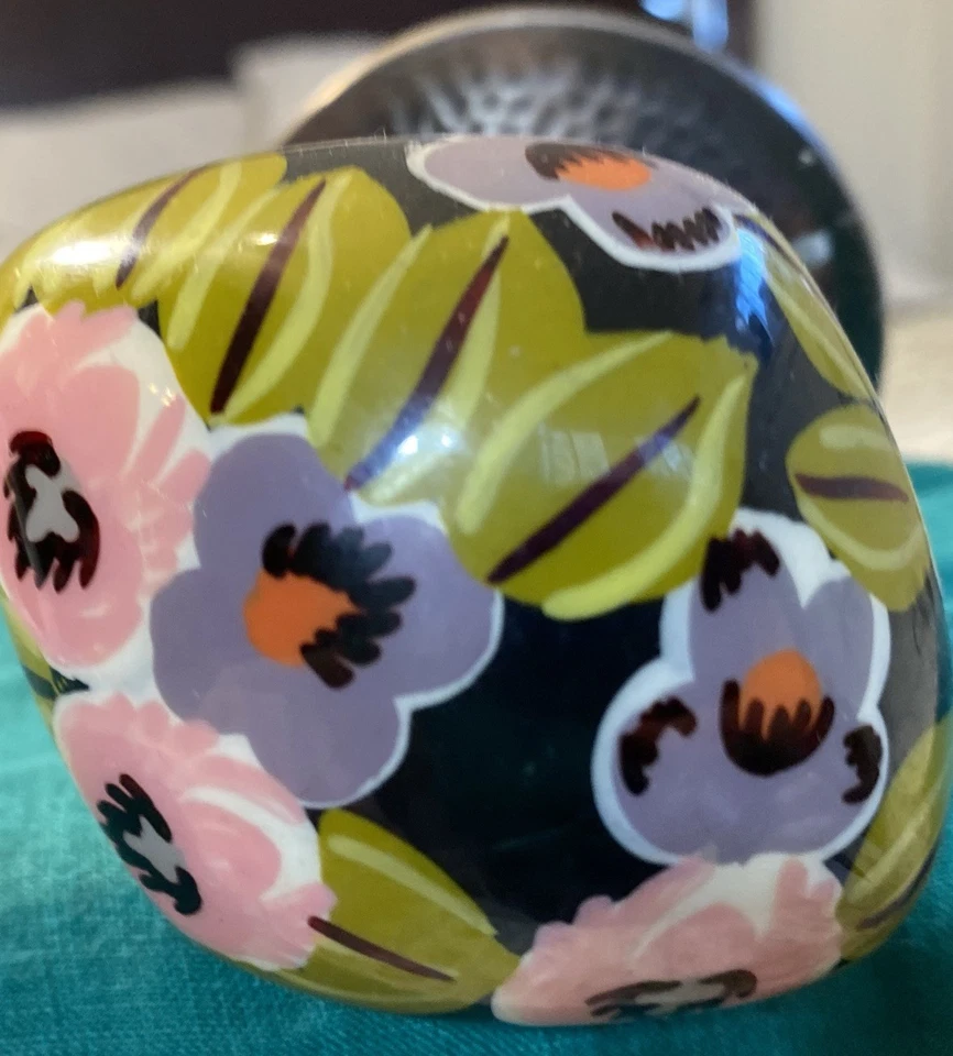 Pair Of Vintage Handpainted Floral Design Door Knobs W/ Backplates Nickel Hware - Image 3 of 4