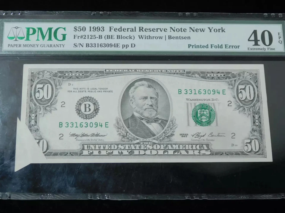 1993 $50 Federal Reserve Note - PMG 40EPQ w/ Gutter Fold Mint Error - Image 3 of 4