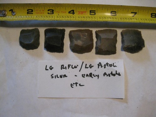 Large Rifle, 6 Flints and 2 Leather Flint Pads. Hand Knapped in the 1700's.