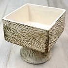 VTG MCM MCCOY 4.25" Square White/Gold Woodgrain Ceramic Pedestal PLANTER Urn USA