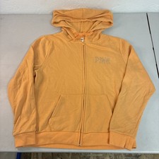 Women  s Victoria Secret Pink Brand Full Zip Hoodie Rhinestone Orange-ish Size L