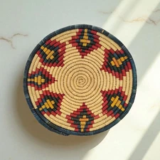 Woven Rattan Decorative Basket Red Green Yellow Room Decor Wall Display 10.75"