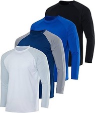 4 Pack: Mens Long Sleeve Rash Guard Shirt UPF 50 Swim Beach UV Sun Protectio...