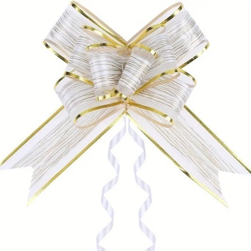 4 große Schleifen weiß 15 cm x 70 cm Rindenstruktur Geschenkband Ziehschleife - Bild 2 von 8