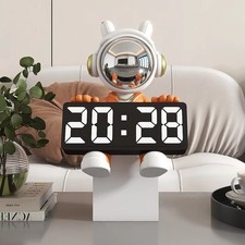 Astronaut Bunny LED Digital Alarm Clock Resin Desktop Ornament Home Table Decor