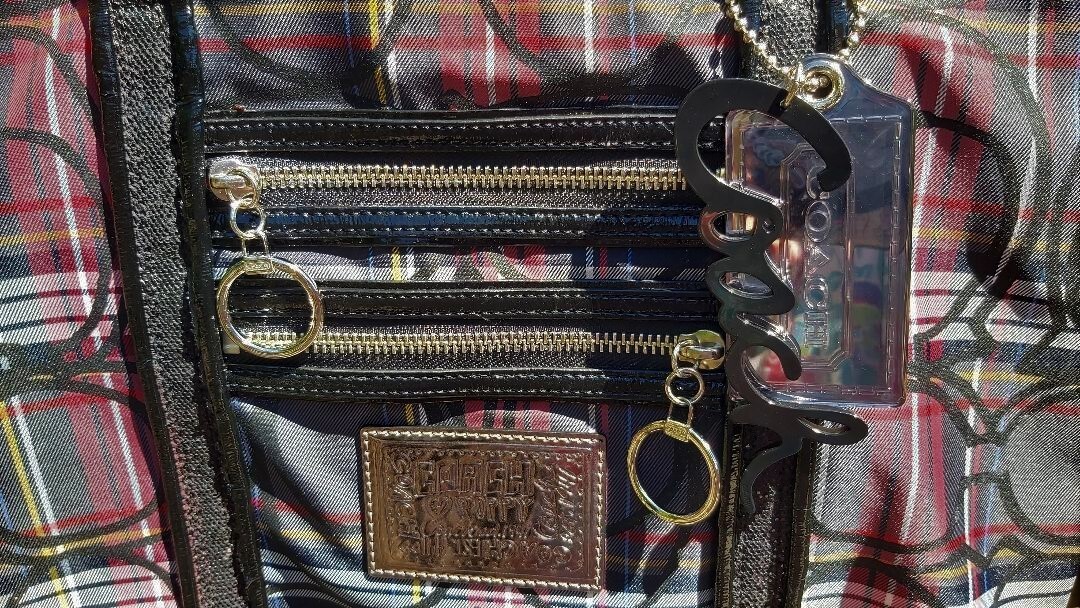 ショルダーバッグ Coach Poppy Tartan Plaid Boa Tote Bag PURPLE COACH POPPY TARTAN GLAM SHOULDER SHOPPING TRAVEL TOTE BAG
