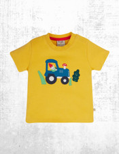 Ex Frugi Boy's Organic Creature Applique Top in Yellow/Tractor (A Bit Defect)