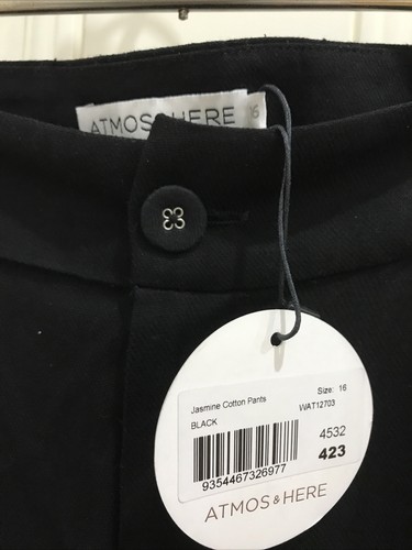 Atmos & Here Brand Jasmine Cotton Pants Ladies Black Wide Hem BNWT Size 16 - Picture 9 of 9