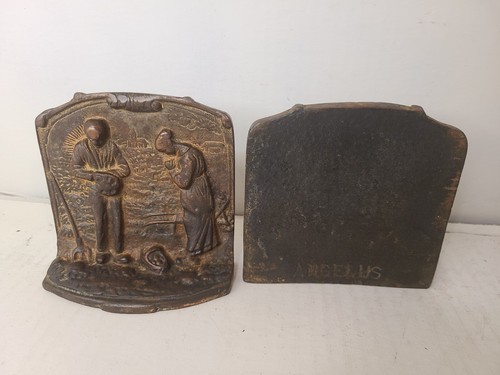 Antique Bronze Vintage Library Bookends, Farmer Wife Praying Angelus at Harvest - Picture 6 of 13
