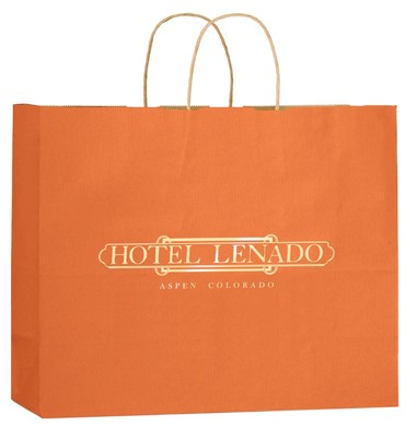 100 Matte Color Twisted Paper Handle Shopper Foil Stamp w/ Logo/ Message 16''x13''