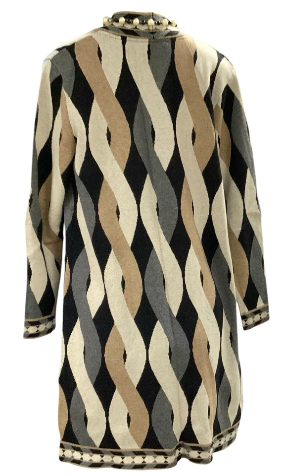 Isaac Mizrahi Live Twist Print Long Tunic Cardigan & Necklace Womens Small - Image 2 of 2