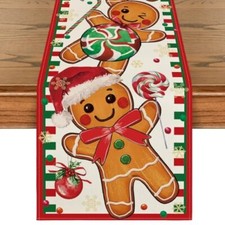 Gingerbread Candy Cane Christmas Table Runner, 13" x 72", Table Runner Red