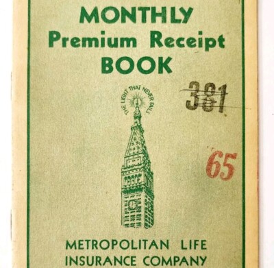 1940s Metropolitan Life Insurance Co Monthly Premium Receipt Book Boston E85G