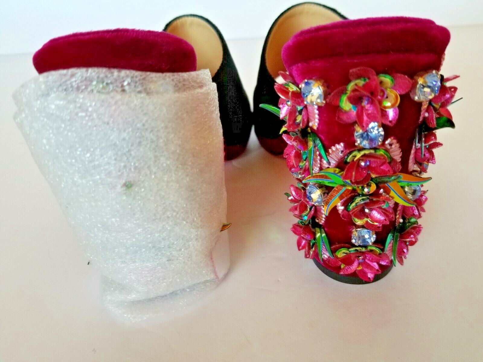 New Christian Louboutin Donaflor Velvet Platform Red Sole Slide Sandal Pump 37 image 9