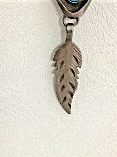 STERLING SILVER 17" TURQUOISE NECKLACE WITH BEAR PAW DESIGN, FEATHER DROP ACCENT - Picture 2 of 4
