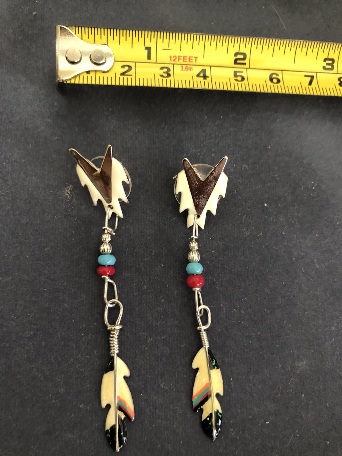 Lunch At The Ritz FEATHER SANACK post Earrings; HAND SIGNED & RARE!