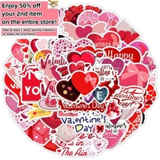 50pcs Waterproof Vinyl Stickers Valentine's Day Heart Love Luggage Phone Laptop