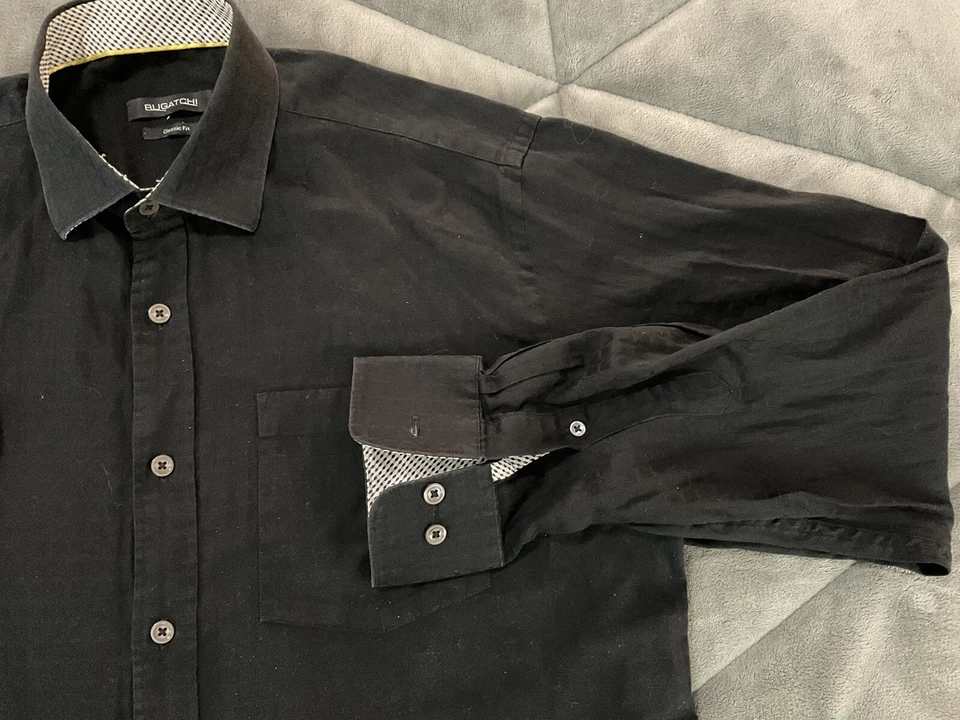 Camisa Bugatchi Uomo Calce Clásico Para Hombre Negra Manga Larga Talla Mediana Foto 4 de 4