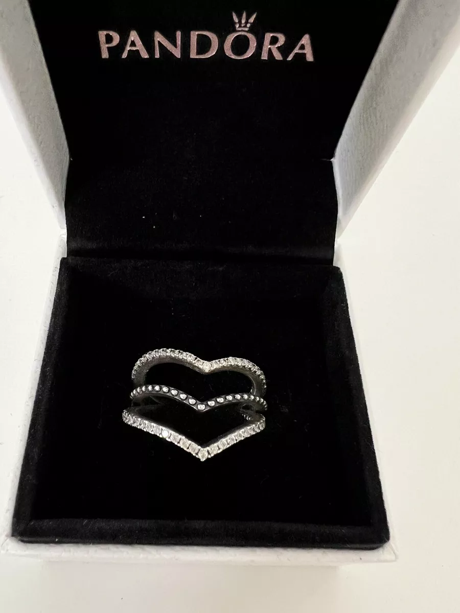 Pandora Chevron Sparkling Beaded Wishbone 3 Ring Stack Serling