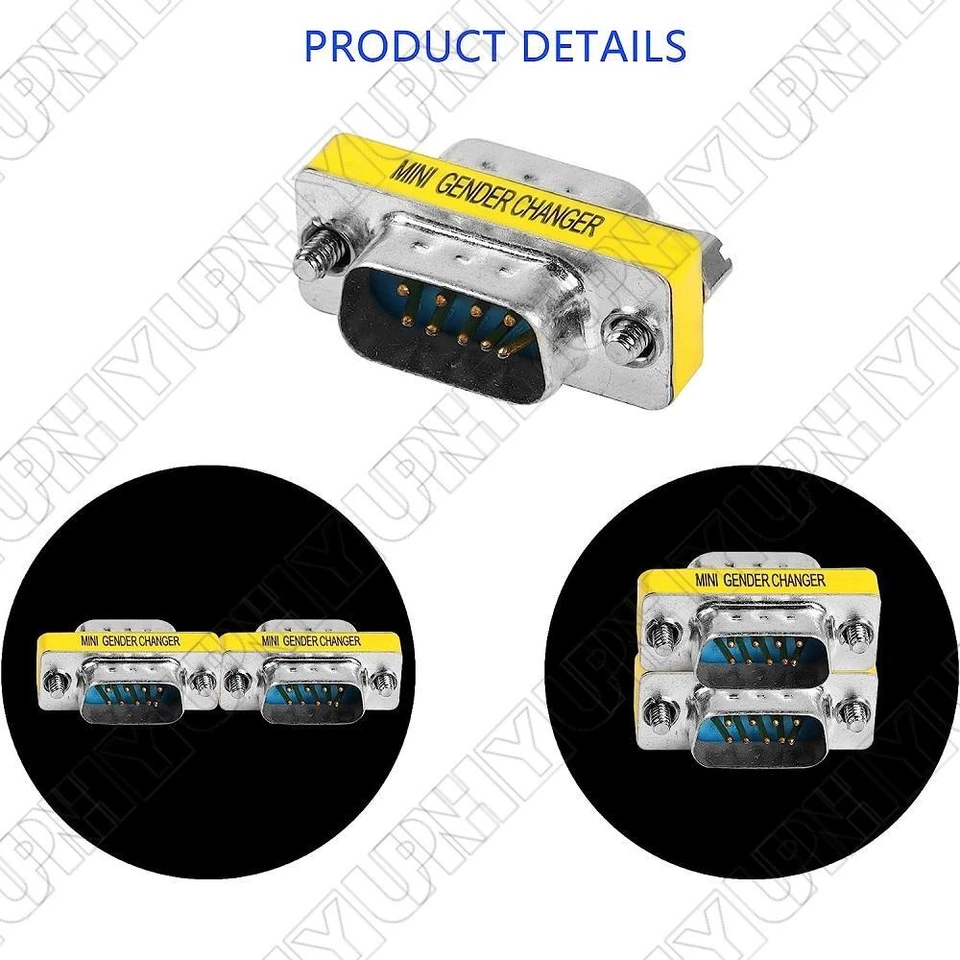5x DB9 D-SUB 9 Pin RS232 Serial Male to Male Mini Gender Changer Coupler Adapter - Image 2 of 4