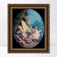 Framed Canvas Giclee Print Wall Art Amours marquant le temps by Francois Boucher