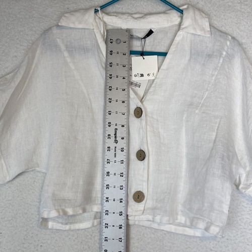 Top Zara Mujer Pequeño Lino Gran Tamaño Cuello Cuadrado Recortado LEER - Imagen 4 de 6