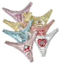 Y2K Vtg Style Lot 7 Days Of The Week Silky Satin Ruffle Thong Panties Sz Med