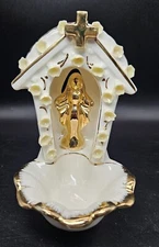 Vintage Holy Water font Porcelain gold paint Mary Old Paris Porcelain Napco 