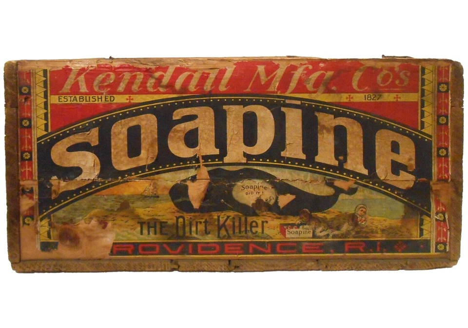 RARE SOAPINE DIRT KILLER LAUNDRY SOAP PROV RI INK STMPD WD BOX CRATE/PAPER LABEL - Image 2 of 4