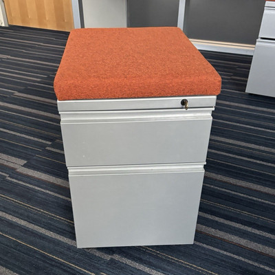 Herman Miller Mobile Rolling Filing Cabinet With 2 Drawers and Orange Cushion