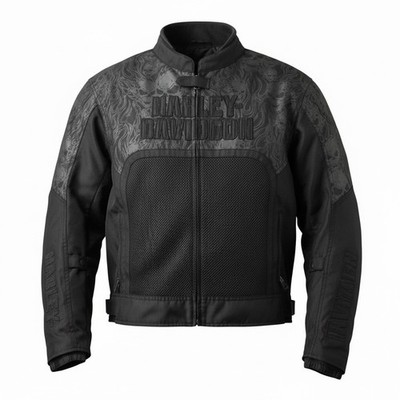 Harley Davidson Riding Gear Skulls Body Armor Black Nylon/Mesh Logo Jacket XL