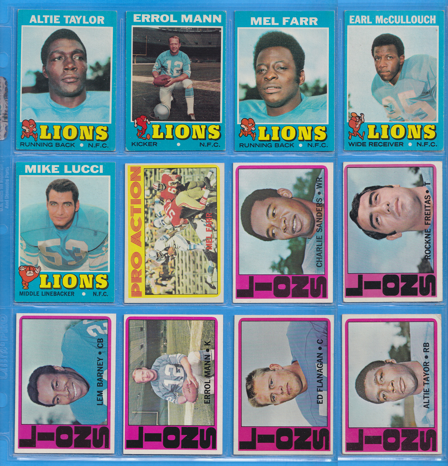 1971 & 1972 Detroit Lions Lot (12 cards, EX+) Vintage Topps Charlie Sanders HOF