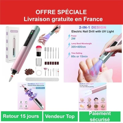 Ponceuse à Ongles Électrique Rechargeable avec Lampe UV - Kit Complet - Photo 1/4