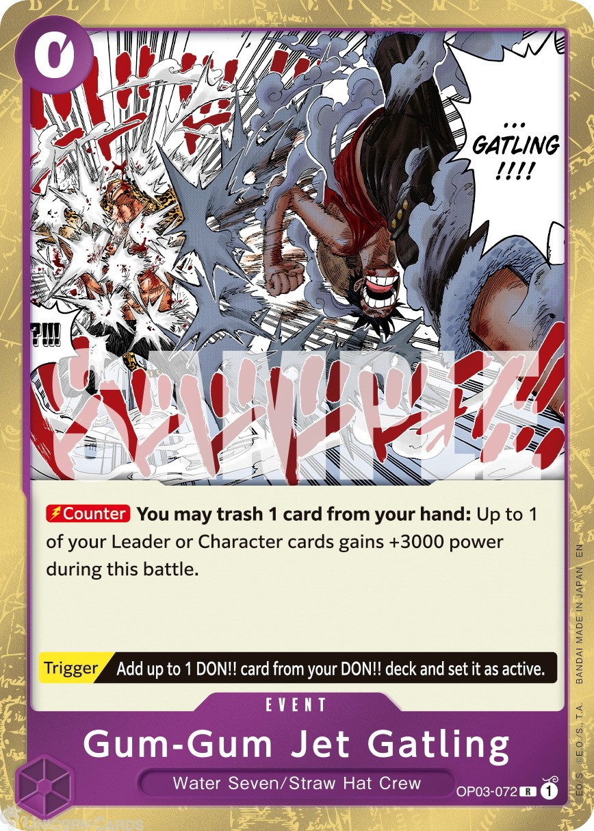 OP03-072 Gum-Gum Jet Gatling : Rare Foil English One Piece TCG Card : PRB02: One