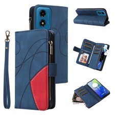 Two Tone Zipper Wallet Case Cover For Motorola Moto G04 / G24