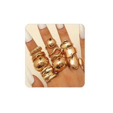 Gold Chunky Stackable Rings Set for Women 14K Non Tarnish Bold Thick 11PCS-Gold