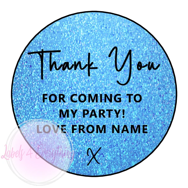 LABELS4EVERYTHING Personalised Thank You For Coming To My Party Stickers Blue Glitter Effect
